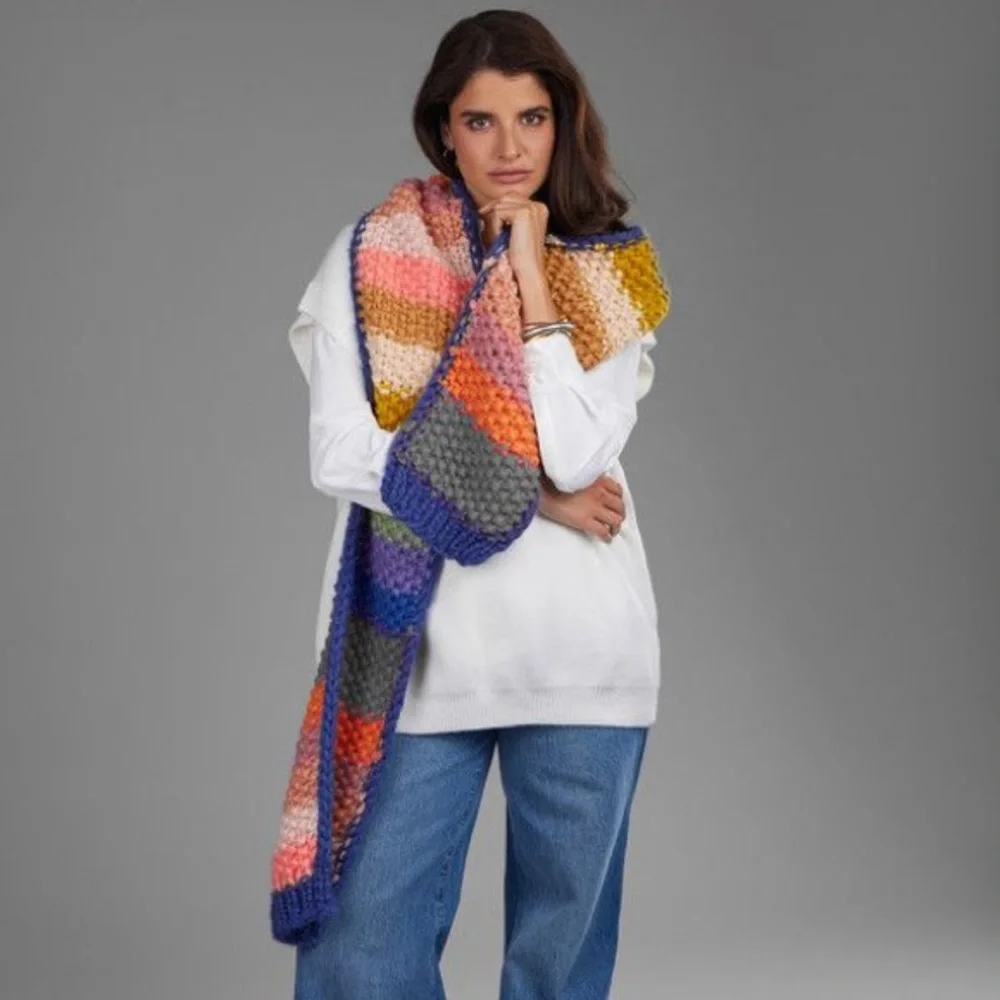 Anthropologie SAACHI Cozy Rainbow Stripe Knitted Chunky Scarf